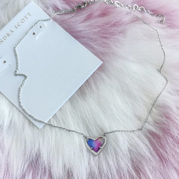 Silver Ari Heart Watercolor  Pendant Necklace - Picture 2 of 3